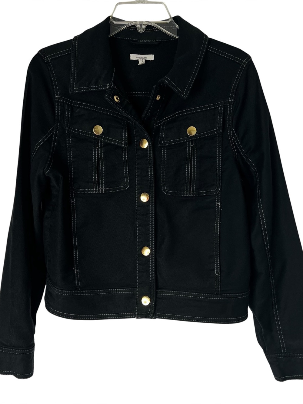Maurices Women’s Denim Jean Snap Jacket Sz Small Color Black Pockets Collared